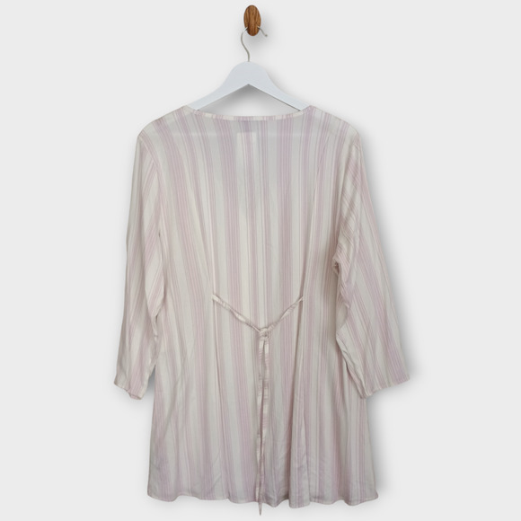 Torrid Shirt Women 1 Purple White Striped Lagenlook Stretch 3/4 Sleeve Button Up - Picture 2 of 8